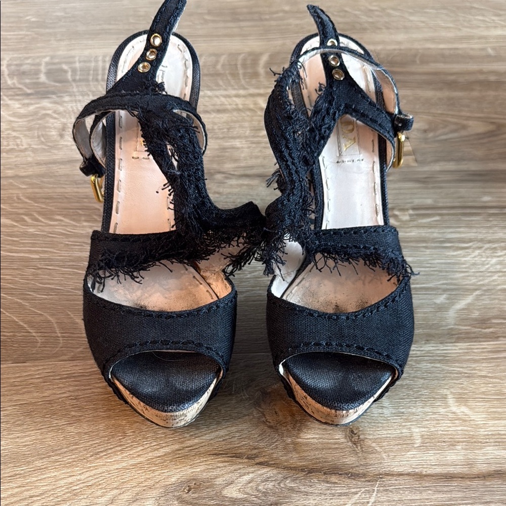 Prada Black Platform Shoes with Lace Detail